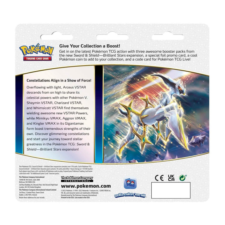 Pokémon TCG: Sword & Shield-Brilliant Stars 3 Booster Packs, Coin & Leafeon Promo Card