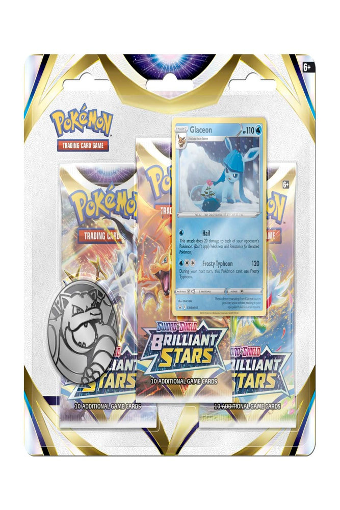 Sword & Shield-Brilliant Stars 3 Booster Packs, Coin & Glaceon Promo Card