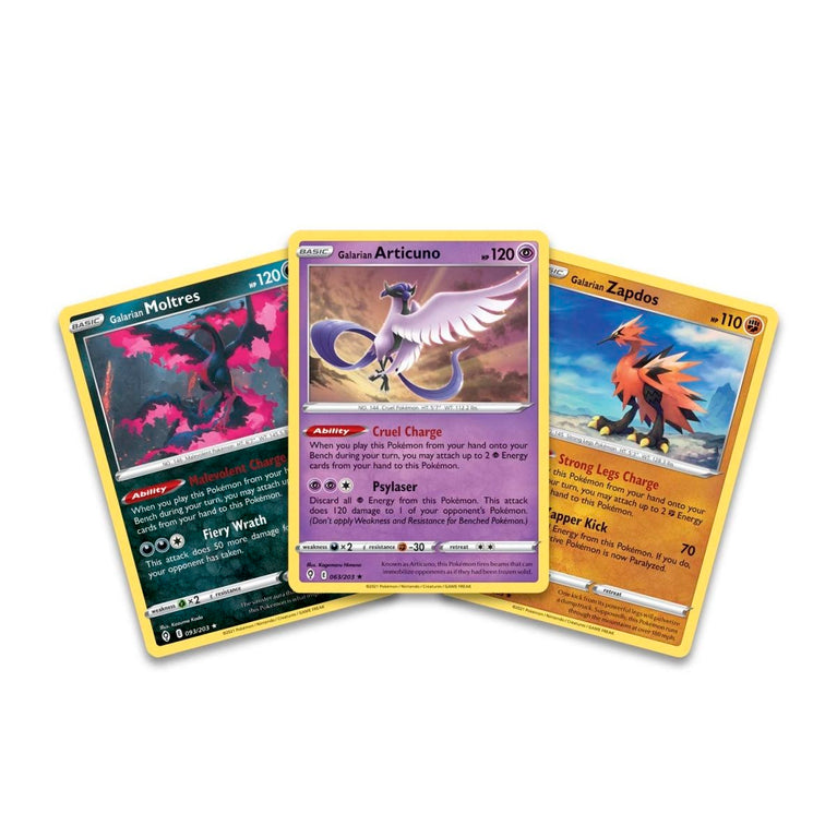 Galarian Articuno, Galarian Zapdos & Galarian Moltres Cards with 2 Booster Packs & Coin